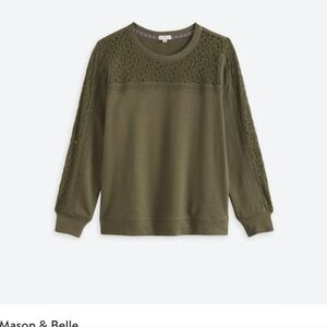 Olive Knit Top with Lace Details